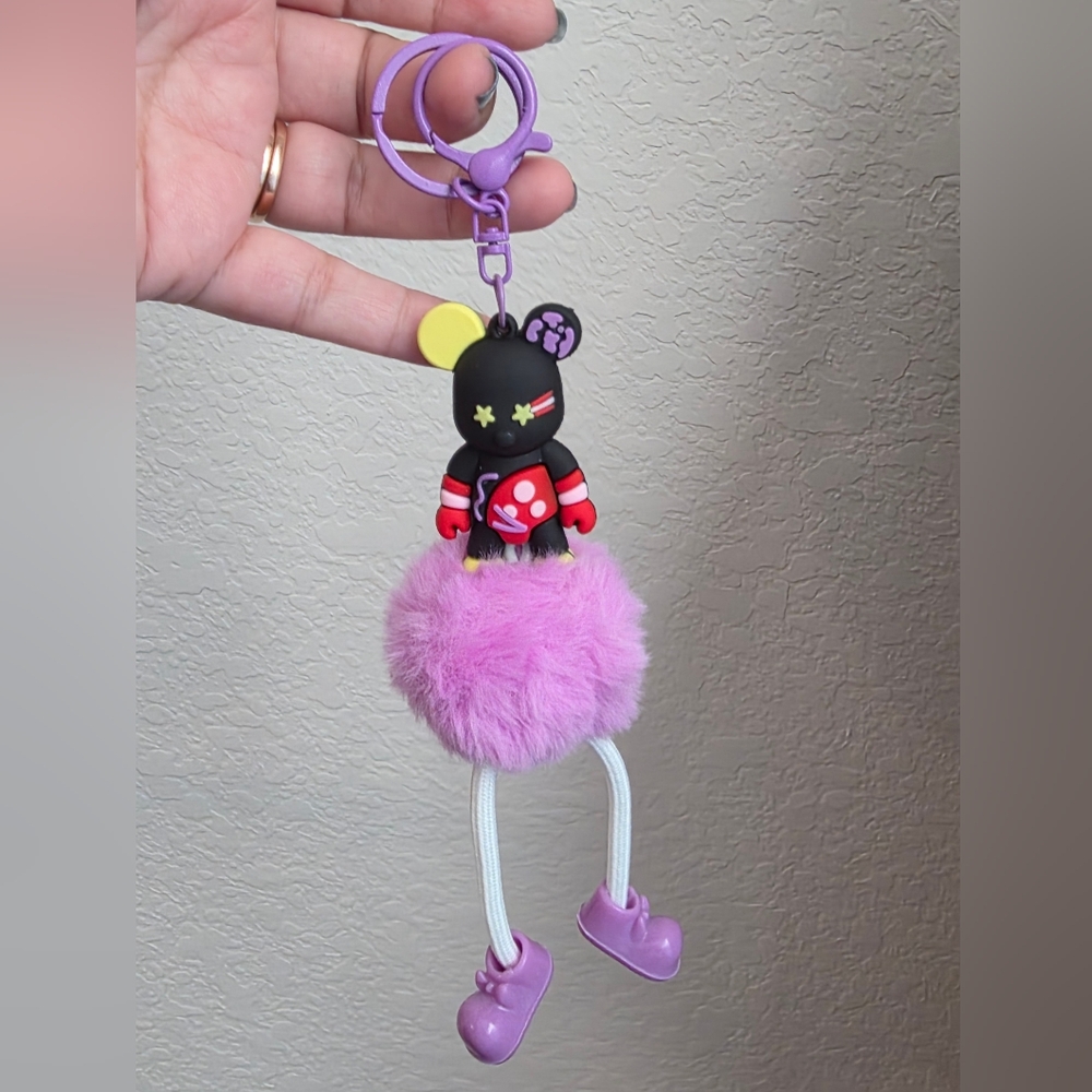 Black and Purple Bear Bag Charm / Keychain β Purse Accessory β Key Ring Holder